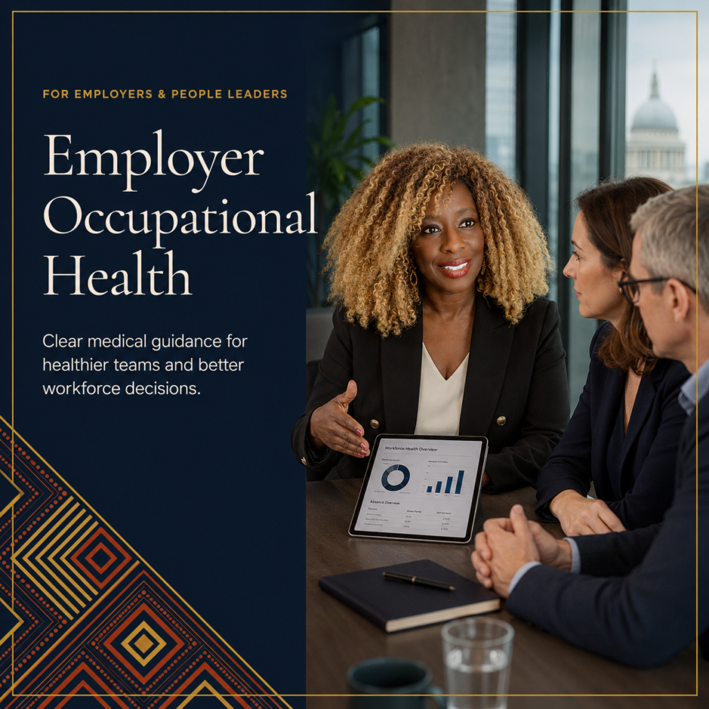 HR Director discussing a management referral with an occupational health physician in London